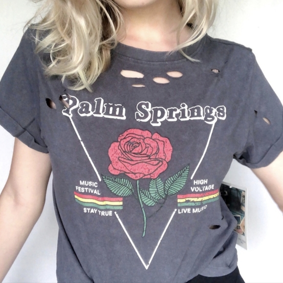 Vibe N' Tops - Cropped Palm Springs Music Festival Distressed Tee